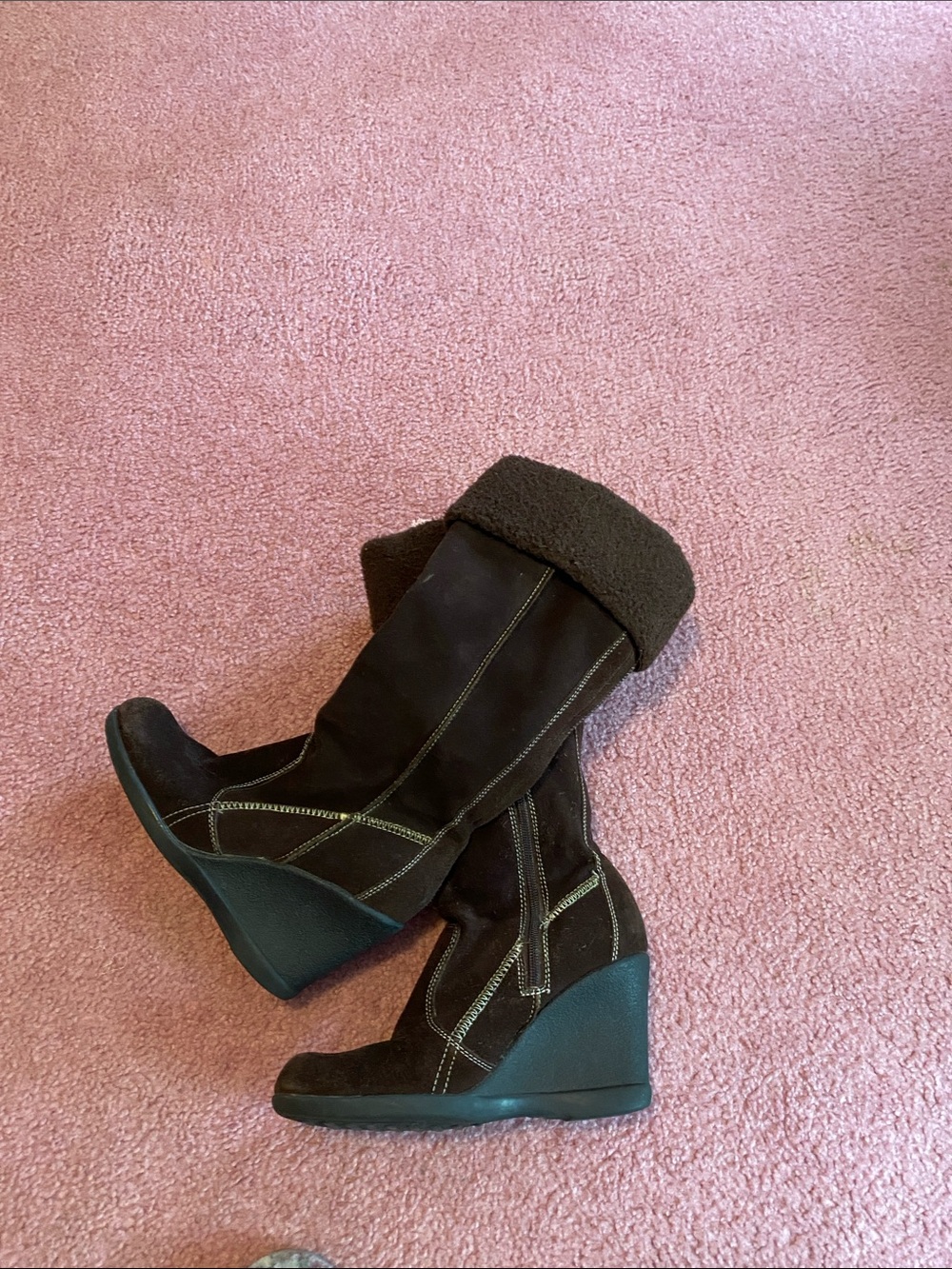 Kenneth Cole Reaction Dark Brown Suede Wedge Knee Boot